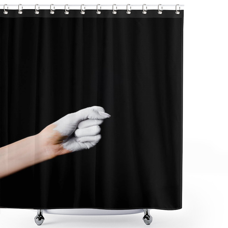 Personality  Partial View Of White Painted Fist Isolated On Black Shower Curtains