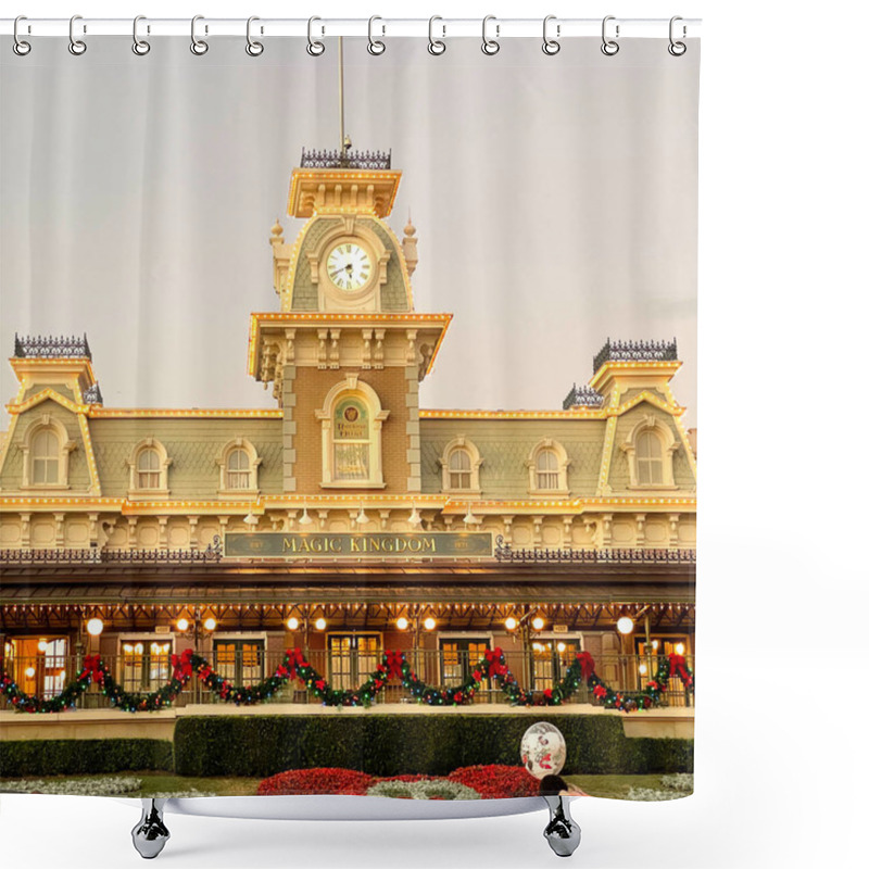 Personality  Orlando, FL USA - JNovember 27, 2020: The Train Station At Walt Disney World Magic Kingdom In Orlando, Florida. Shower Curtains