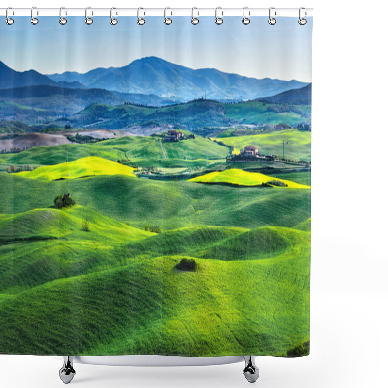 Personality  Tuscany Spring, Rolling Hills On Sunset. Volterra Rural Landscap Shower Curtains