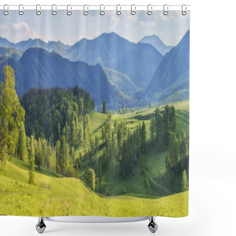 Personality  Mountain View, Greenery Of Forests And Meadows Shower Curtains