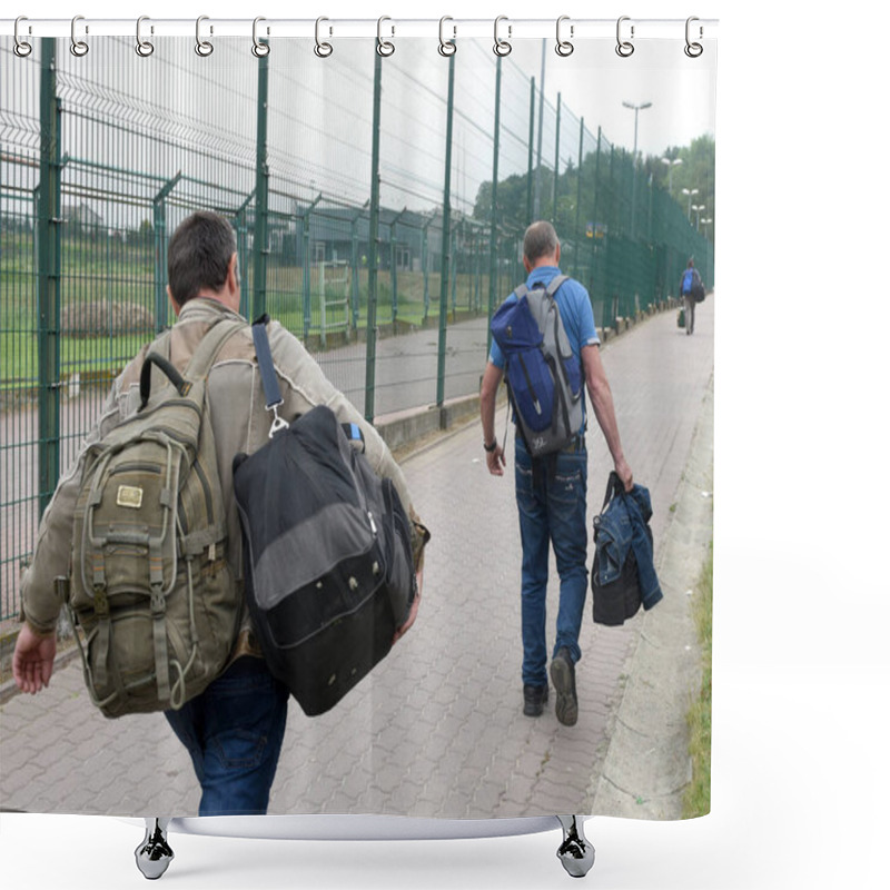 Personality  Shegyni-Medyka Checkpoint On The Border With Ukraine And Poland Some 100kms From Ukrainian City Of Lviv. Shower Curtains