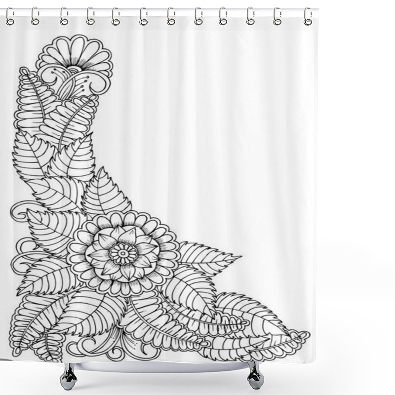 Personality  Corner Flower Pattern In Black And White. Can Use For Print , Co Shower Curtains