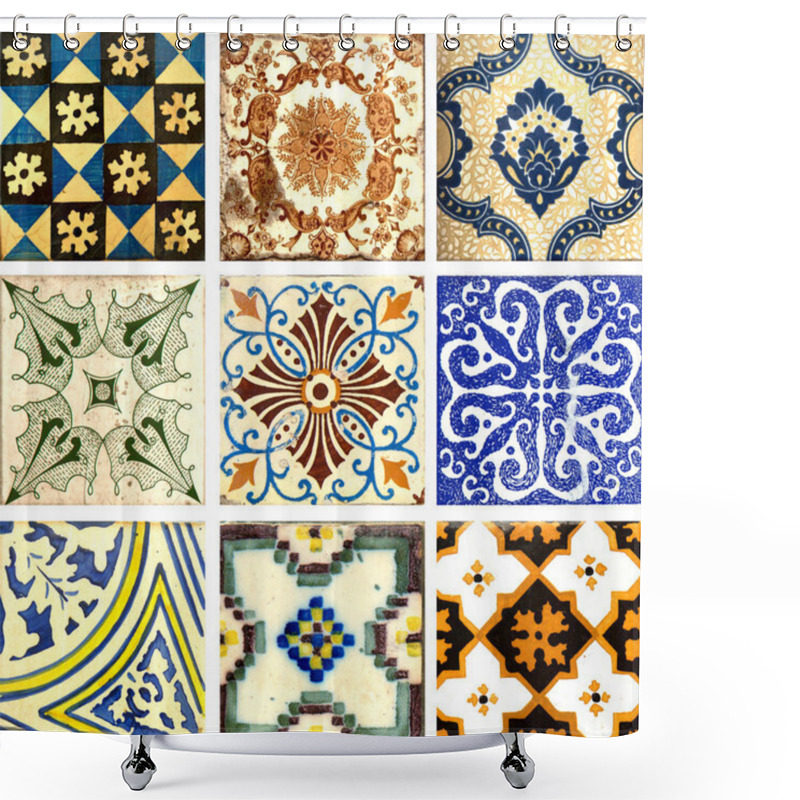 Personality  Photograph Of Traditional Portuguese Tiles In Different Patterns And Colours Shower Curtains