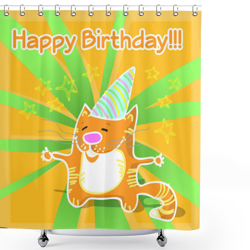 Personality  Vector Greeting Card With Cat. Shower Curtains