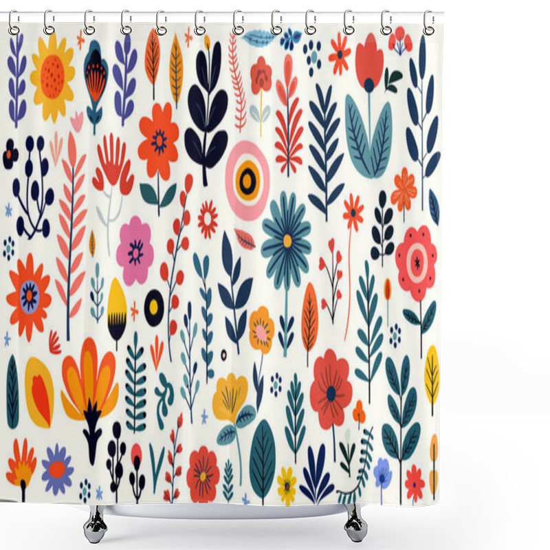 Personality  Abstract Hand Drawn Abstract Wildflowers, Set Flowers And Leaves, Flat Icons. Vector Illustration Shower Curtains