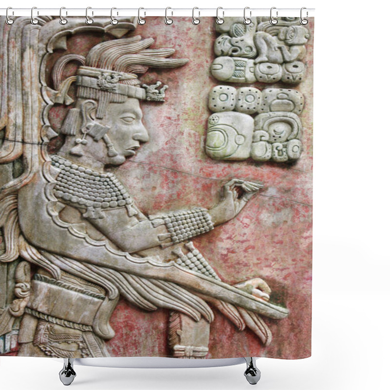 Personality  Bas-relief Carving With Of A Mayan King, Palenque, Chiapas, Mexi Shower Curtains