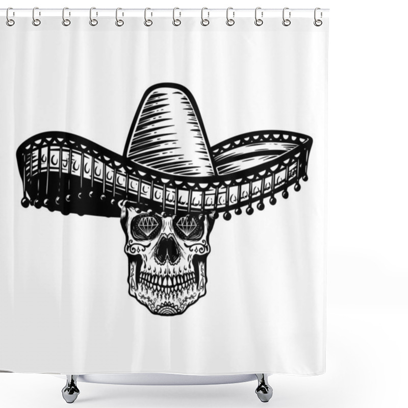 Personality  Mexican Sugar Skull In Sombrero. Day Of The Dead Theme. Design Element For Poster, T Shirt, Emblem, Sign. Shower Curtains