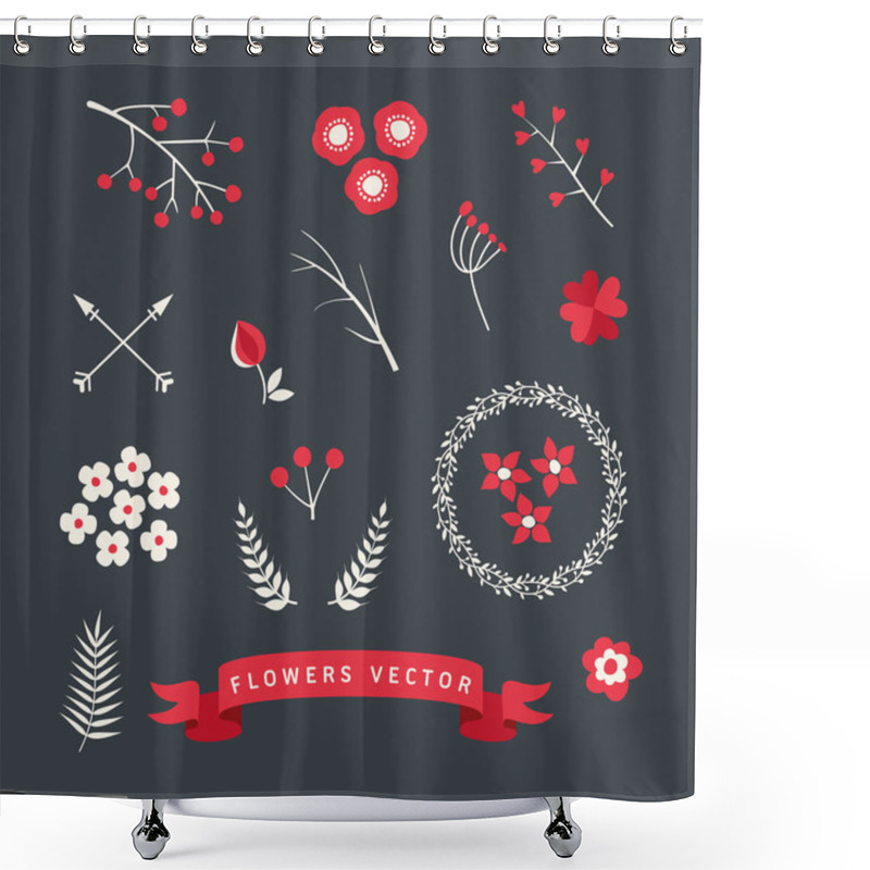 Personality  Set Of Floral Design Elements. Vector Collection With Leafs And Flowers For Greeting Flyers And Banners Shower Curtains