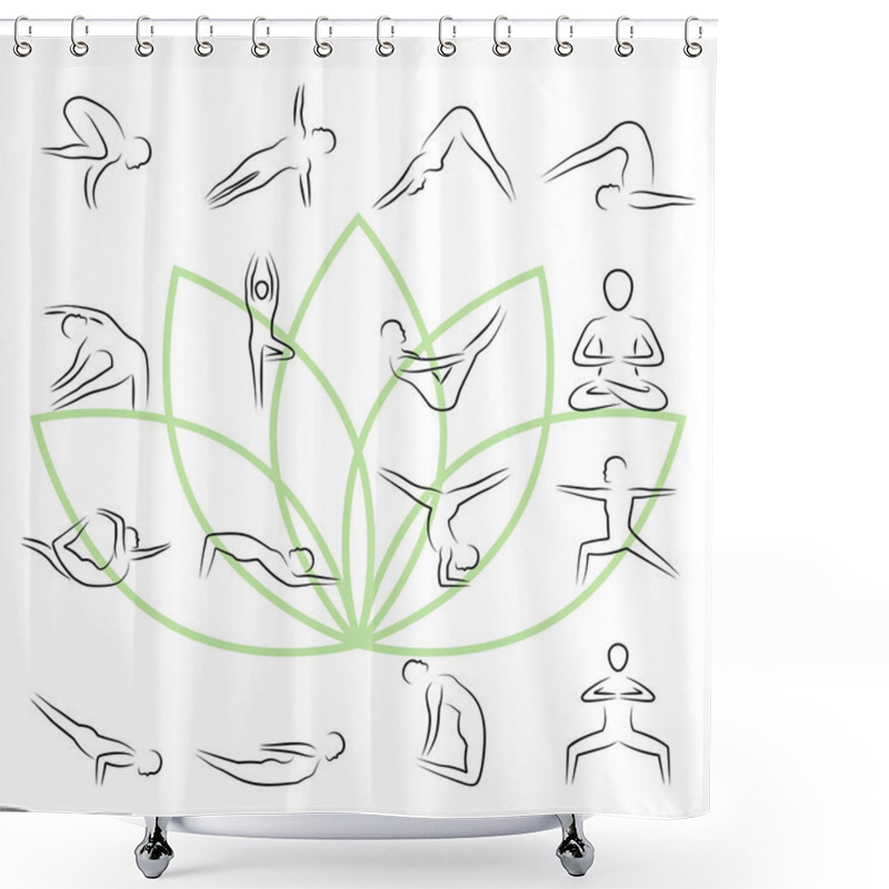 Personality  Yoga Poses Icon Set In Thin Line Style Shower Curtains