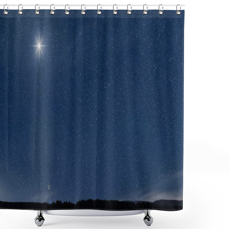 Personality  The Star Shines Over The Manger Of Jesus Christ, Christmas Sky, Starry Night Shower Curtains