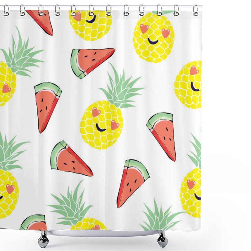 Personality  Pineapples And Watermelon Seamless Pattern Shower Curtains