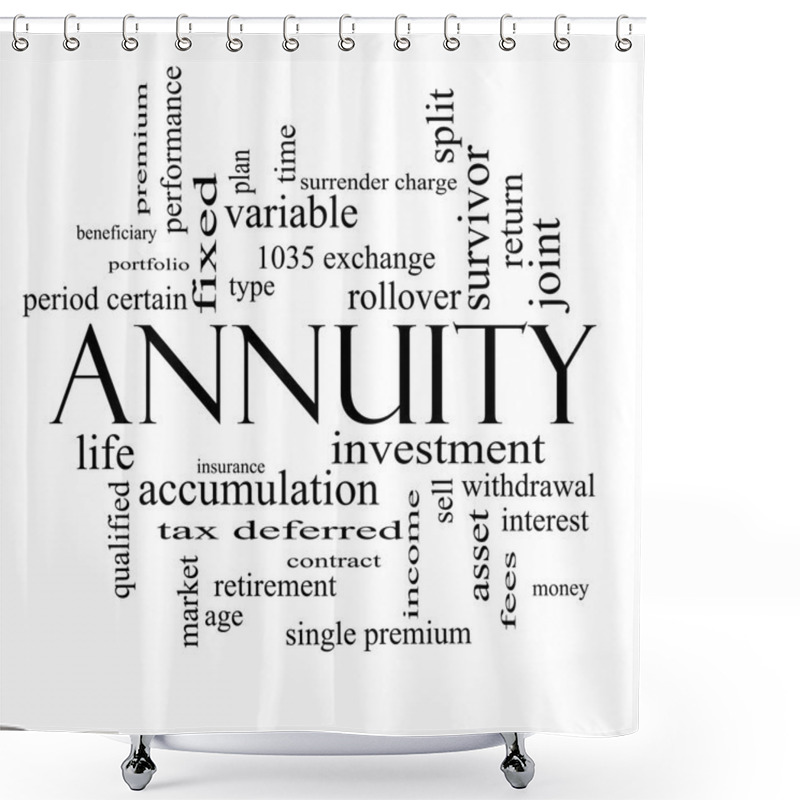 Personality  Annuity Word Cloud Concept In Black And White Shower Curtains