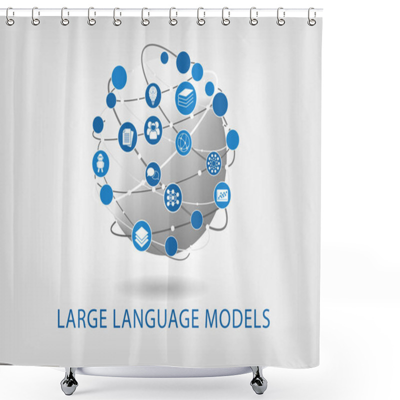 Personality  LLM Infographic. Connected Globe As Large Language Model Concept. Shower Curtains