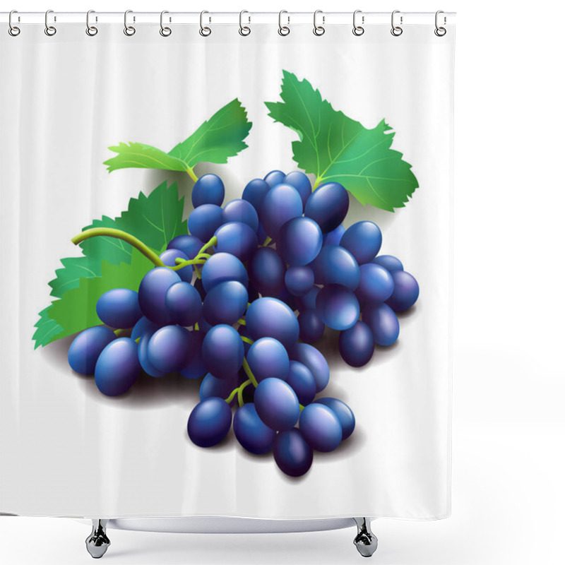 Personality  Realistic Purple Grapes Bunch With Green Leaves Isolated On White Shower Curtains