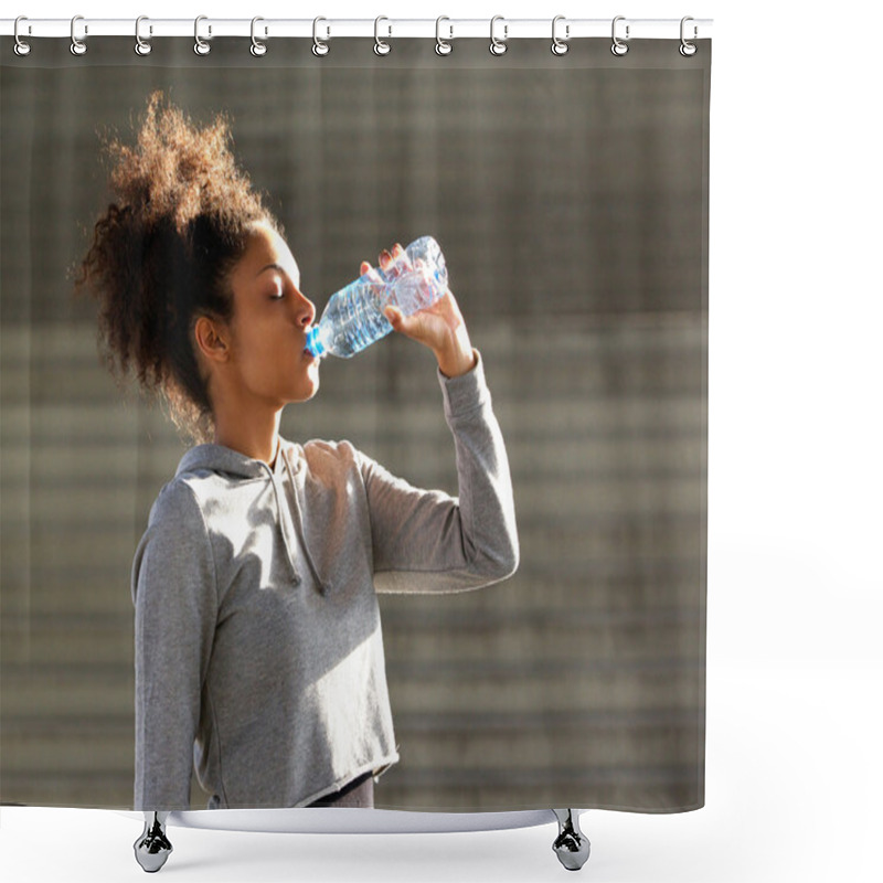 Personality  African American Sports Woman Drinking From Water Bottle Shower Curtains