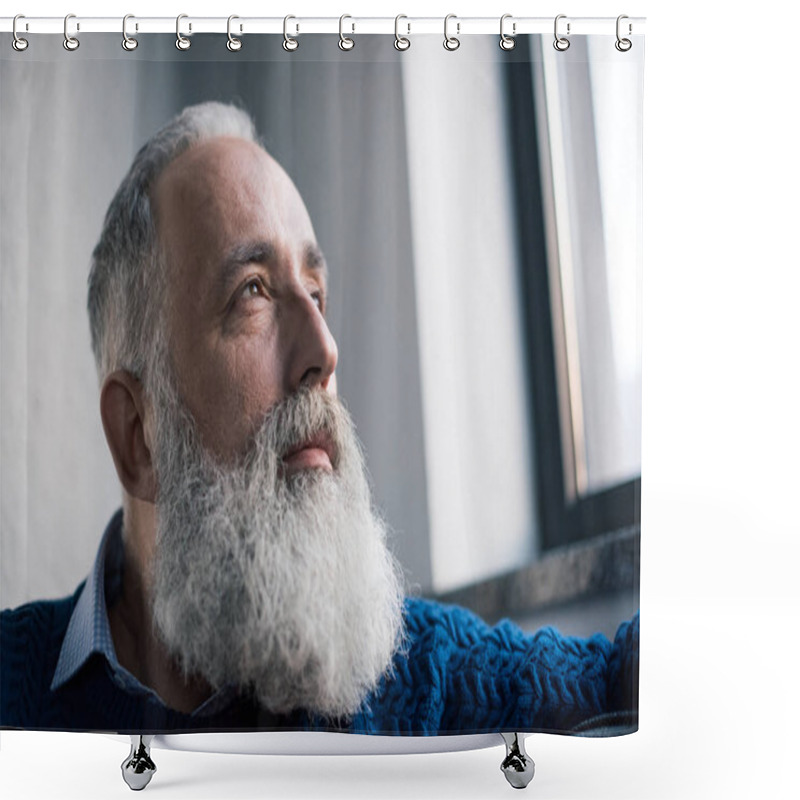 Personality  Pensive Senior Man Shower Curtains