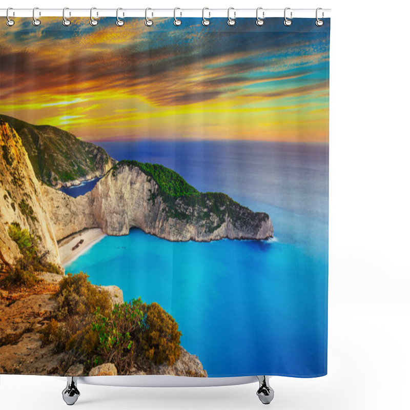 Personality  Shipwreck Beach On Zakynthos Islandt Sunset, Greece Shower Curtains