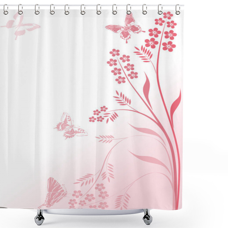 Personality  Simple Pink Flowers And Butterflies Shower Curtains