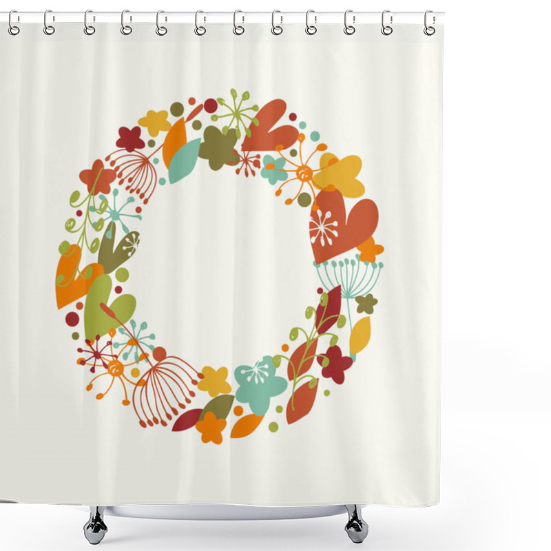 Personality  Ornate Wreath With Hearts, Flowers And Snowflakes Shower Curtains