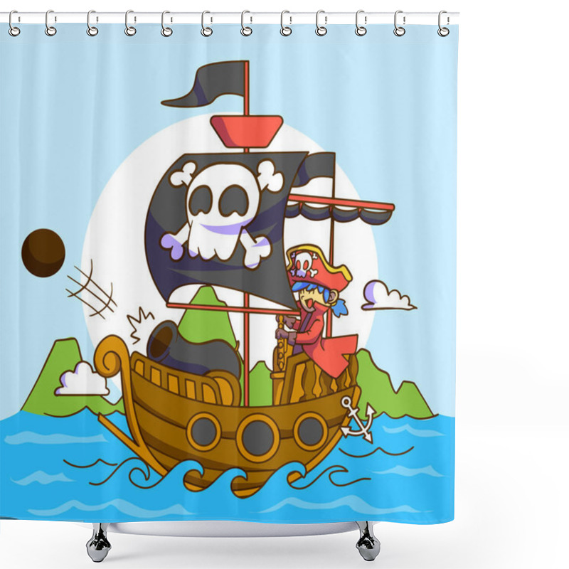 Personality  Cute Pirate Vector Illustration, Pirate Cartoon Shower Curtains