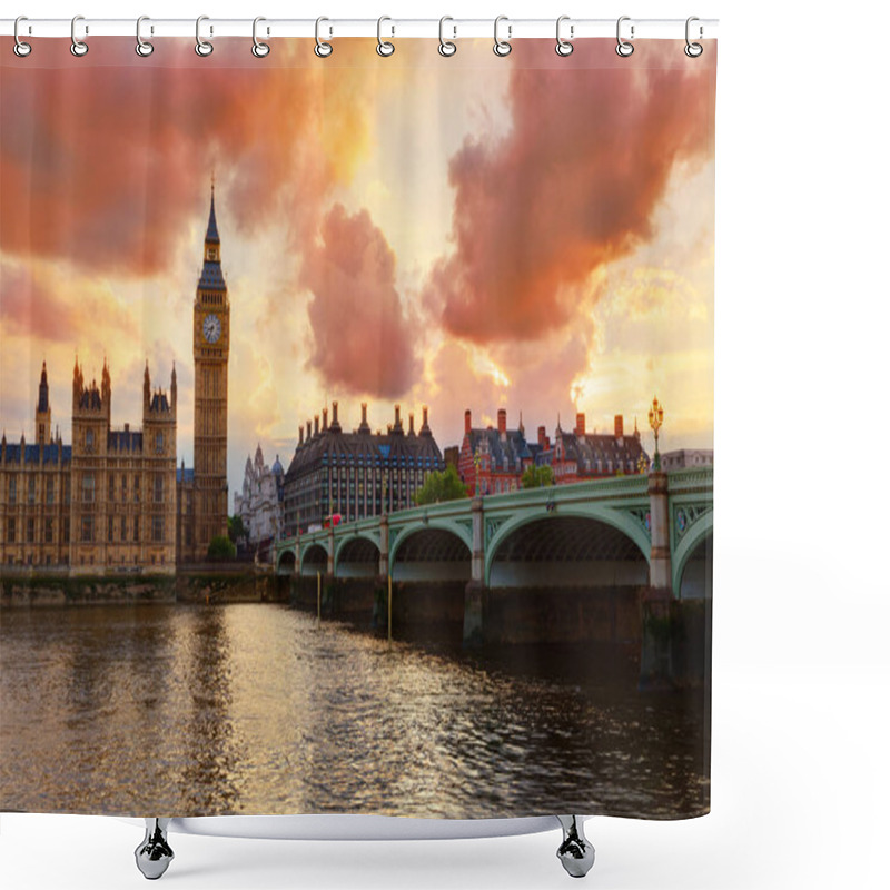 Personality  Big Ben Clock Tower London At Thames River Shower Curtains