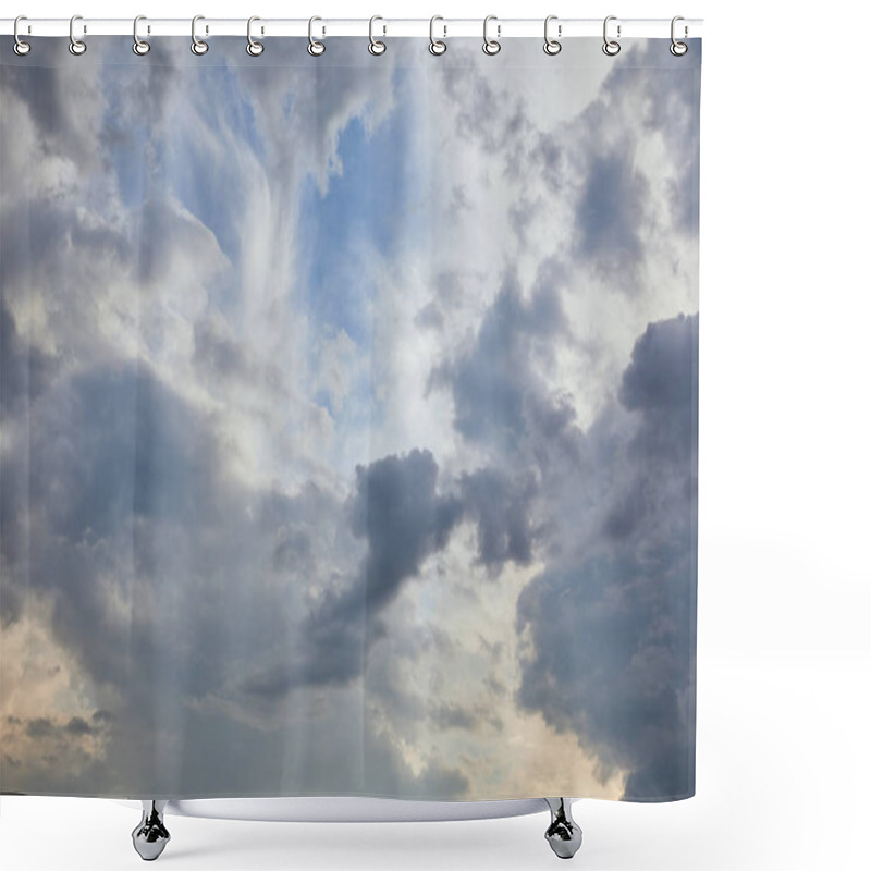 Personality  Blue Clouds On Blue Sky Background And Sun Rays Shower Curtains