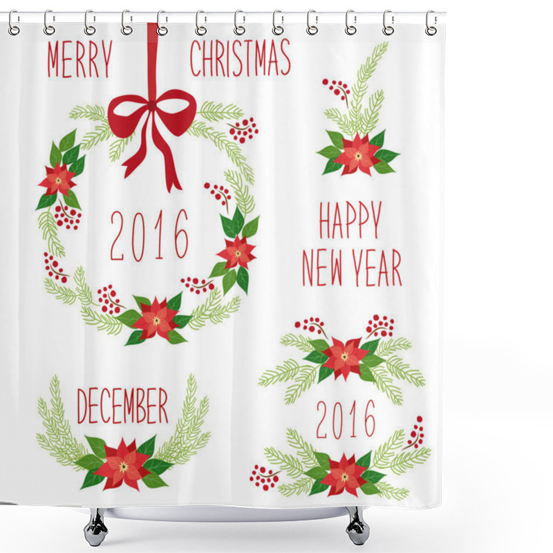 Personality  Cute Set Of Hand Drawn Christmas Symbols Shower Curtains