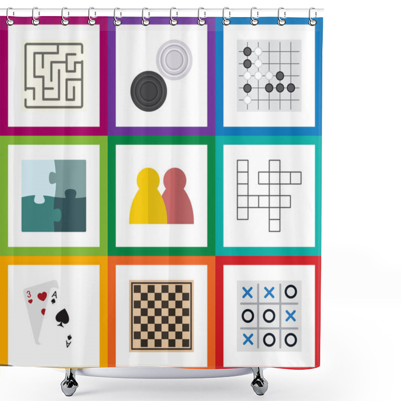 Personality  Flat Icon Games Set Of Ace, Labyrinth, People And Other Vector Objects. Also Includes Alphago, Table, Crossword Elements. Shower Curtains