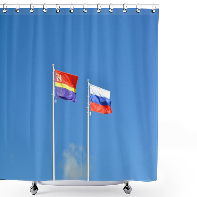 Personality  Flags Of Russia And The Kaliningrad Region, Fluttering Against T Shower Curtains