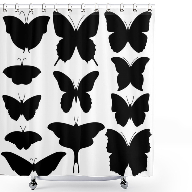 Personality  Vector Collection Of Butterfly Silhouettes Shower Curtains