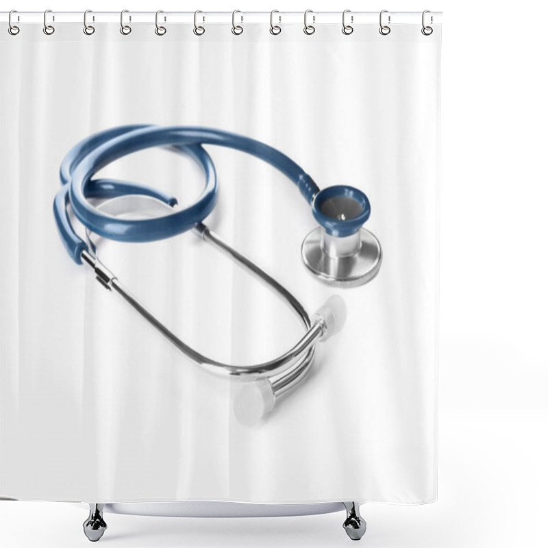 Personality  Stethoscope On White Background. Medical Object Shower Curtains