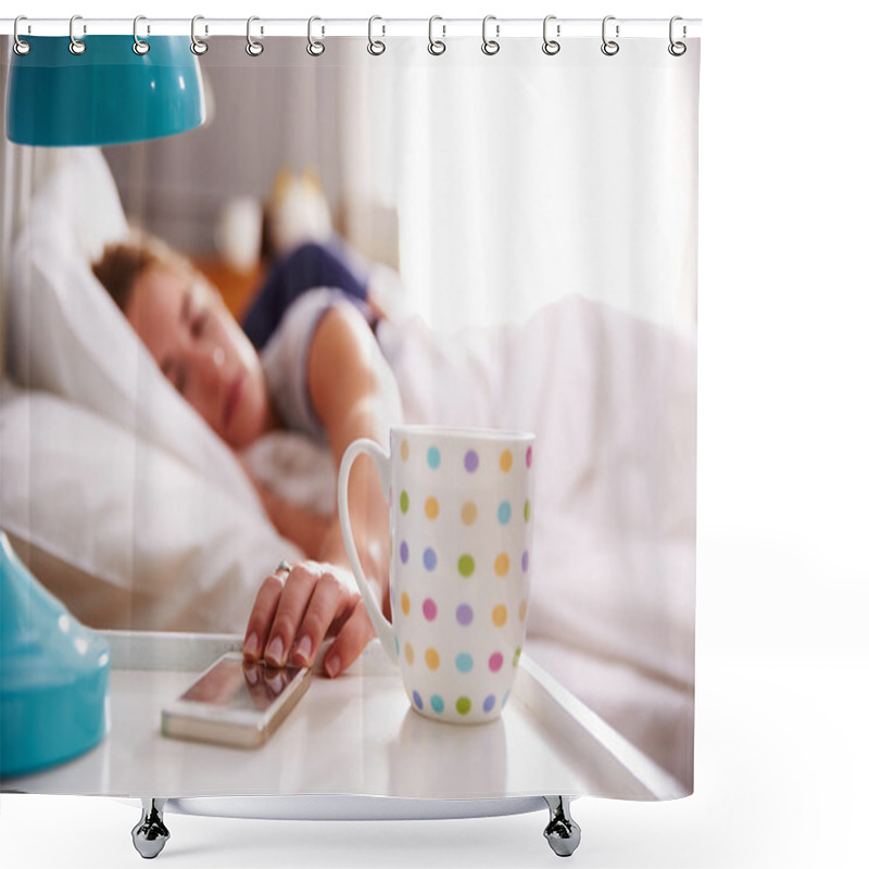 Personality  Couple Being Woken By Mobile Phone Shower Curtains