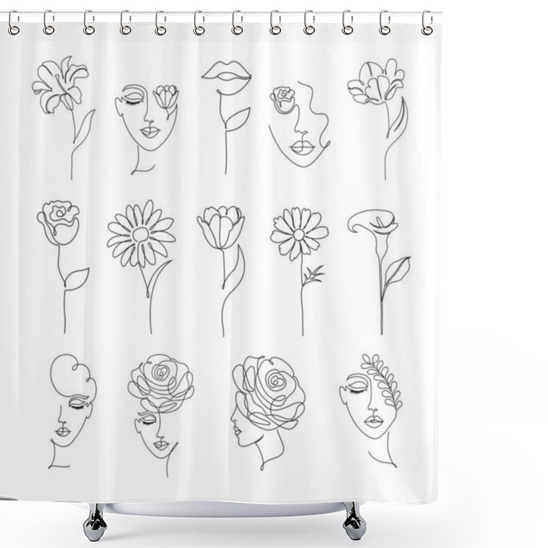 Personality  Flowers And Women In One Line Drawing Style Shower Curtains