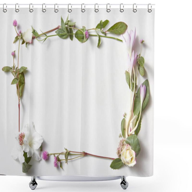 Personality  Flowers Frame In White Background Isolated Shower Curtains