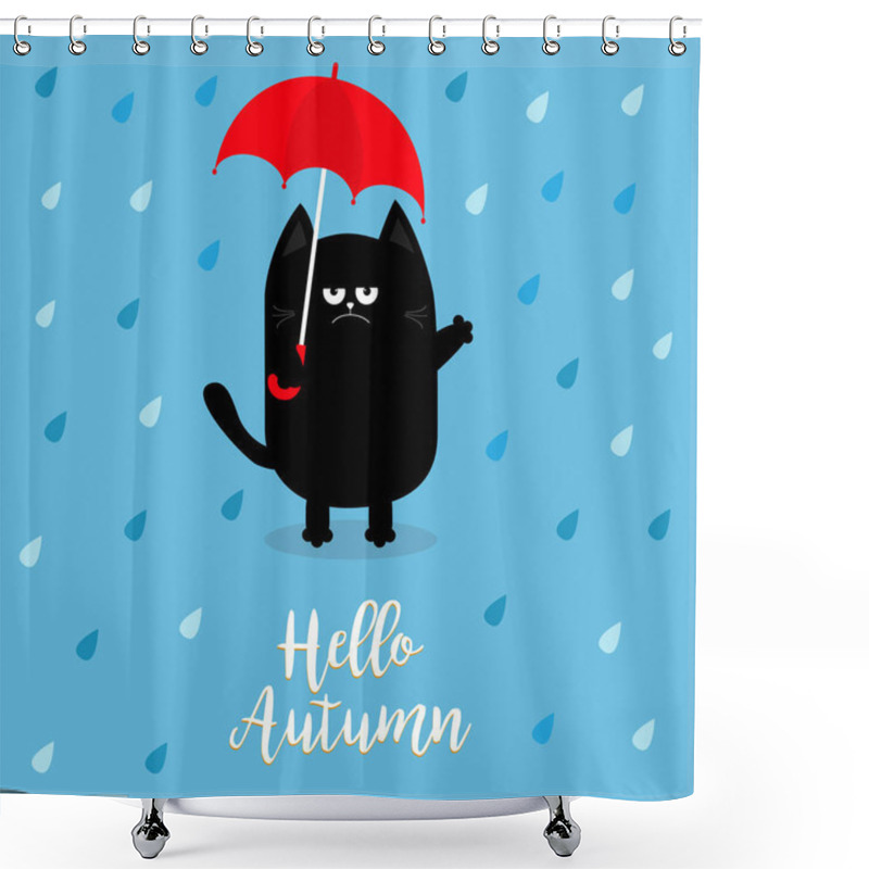 Personality  Black Cat Holding Red Umbrella Shower Curtains