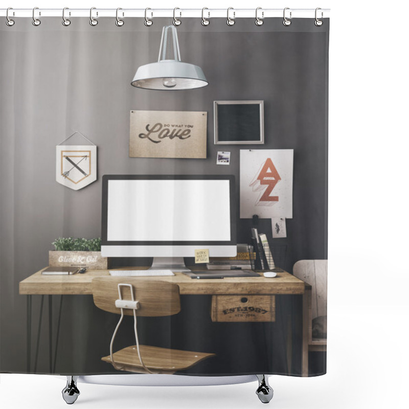 Personality  Stylish Workplace Mockup Shower Curtains