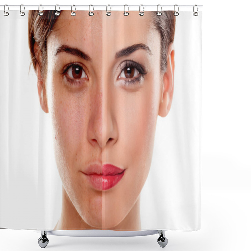 Personality  Without And With Makeup Shower Curtains