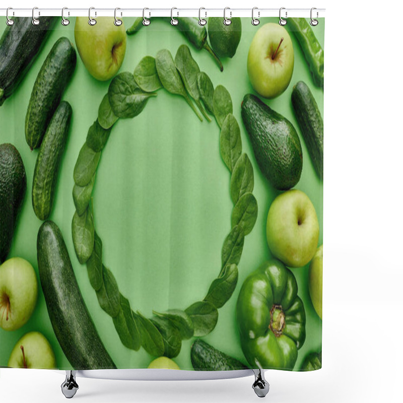 Personality  Top View Of Apples, Avocados, Cucumbers, Lime, Peppers, Greenery And Zucchini Shower Curtains