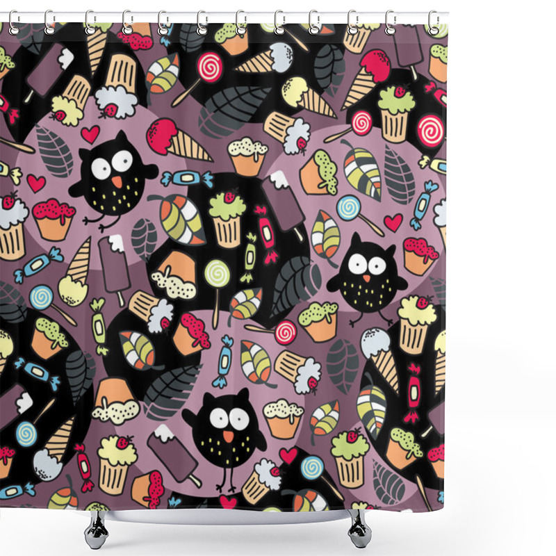 Personality  Crazy Owls And Some Tasty Things. Shower Curtains