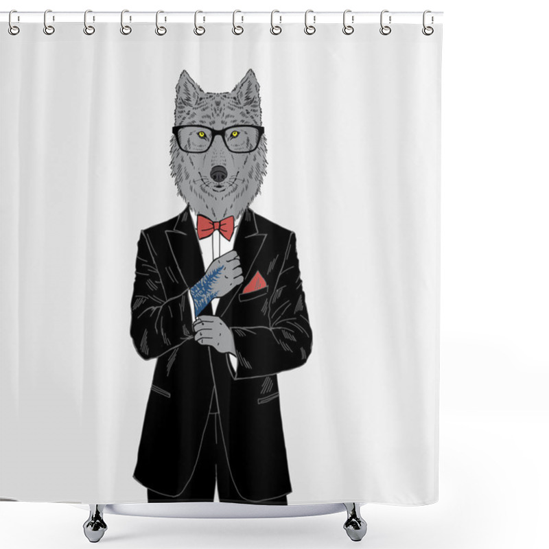 Personality  Wolf Dressed Up In Tuxedo Shower Curtains