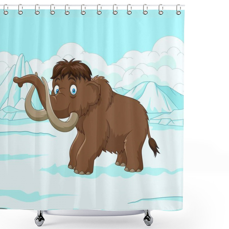 Personality  Cartoon Woolly Mammoth Walking Through A Snowy Field Shower Curtains