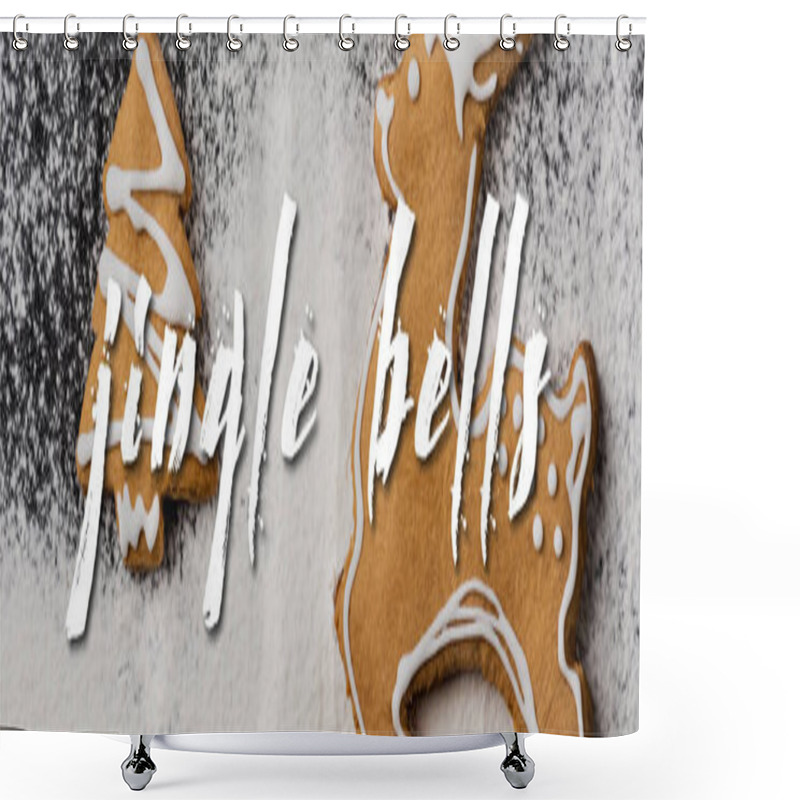 Personality  Gingerbread Cookies Decorated With Icing Near Jingle Bells Lettering, Banner Shower Curtains