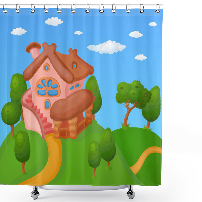 Personality  Little House And Trees Shower Curtains