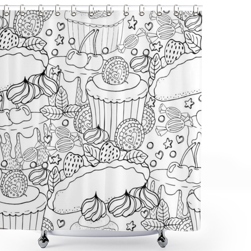 Personality  Seamless Pattern With Cake, Cupcake, Candy And Other Dessert Wit Shower Curtains