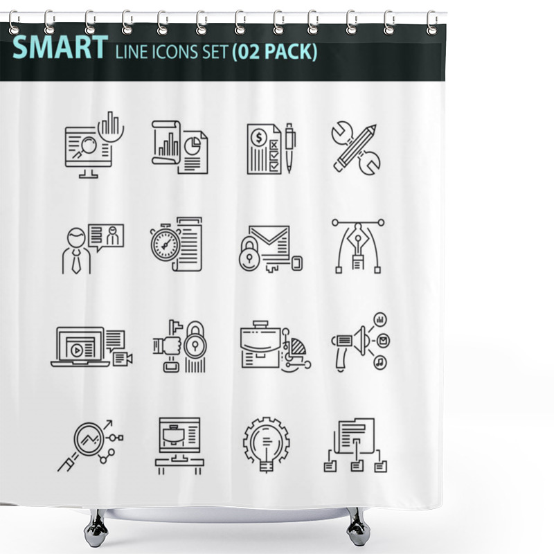 Personality  Modern Thin Line Icons Set For Business Shower Curtains