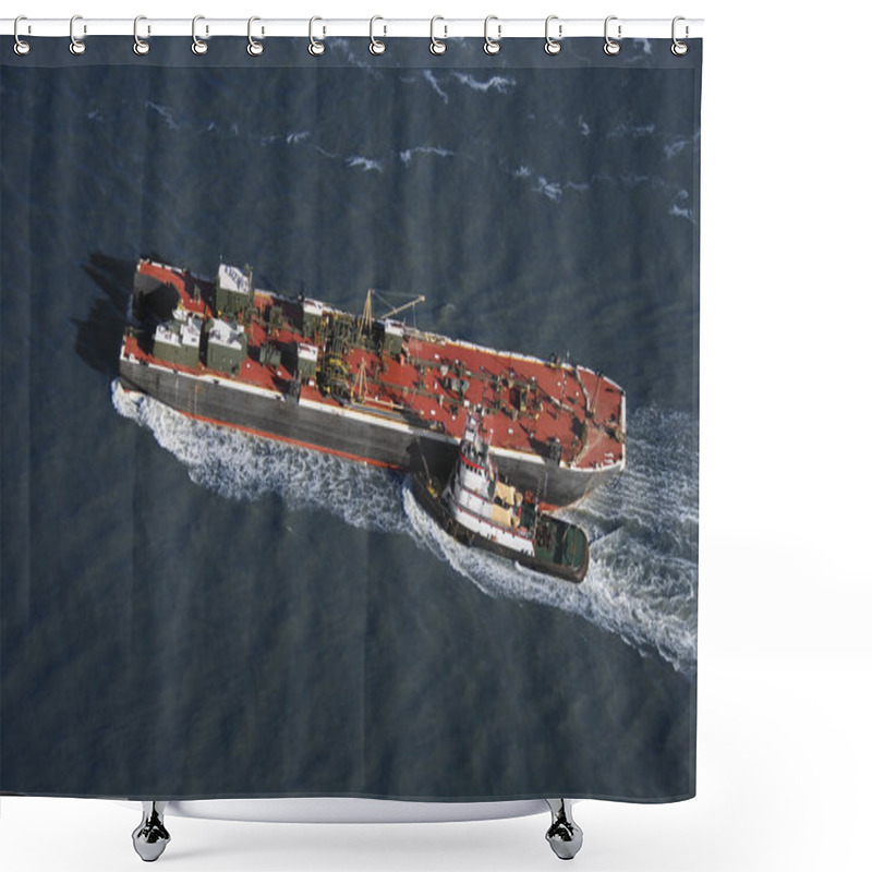 Personality  Tugboat Pushing Ship. Shower Curtains