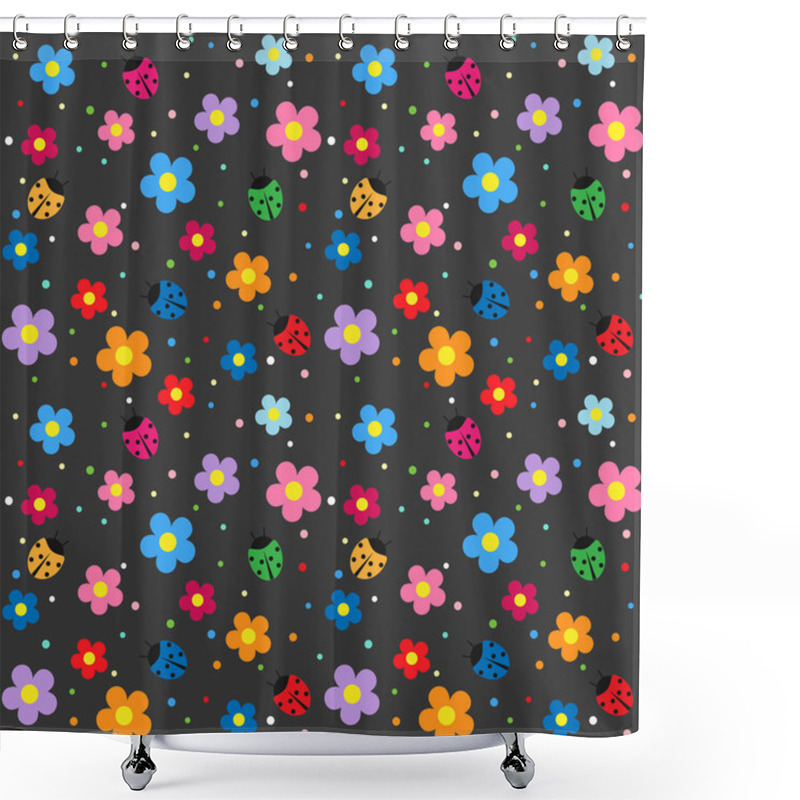 Personality  Ladybugs And Flowers Background Shower Curtains