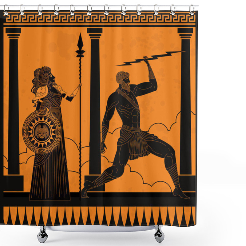 Personality  Greek Orange And Black Amphora Drawing Of Athena And Zeus Shower Curtains