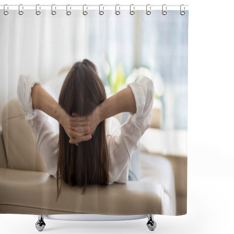 Personality  Female Relaxing At Home Lying On Cozy Sofa Shower Curtains