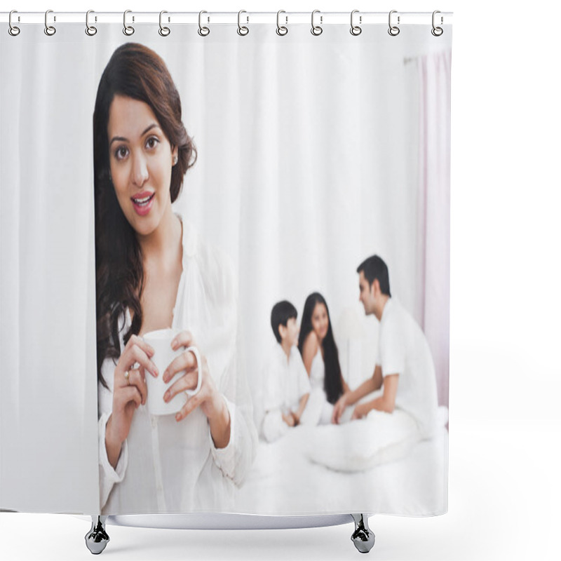 Personality  Woman Enjoying A Cup Of Coffee Shower Curtains